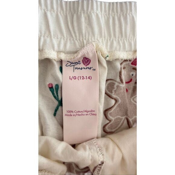 SECRET TREASURES LIGHT WEIGHT FLANNEL JOGGER PANTS IVORY GINGERBREAD CHRISTMAS P - Picture 5 of 6